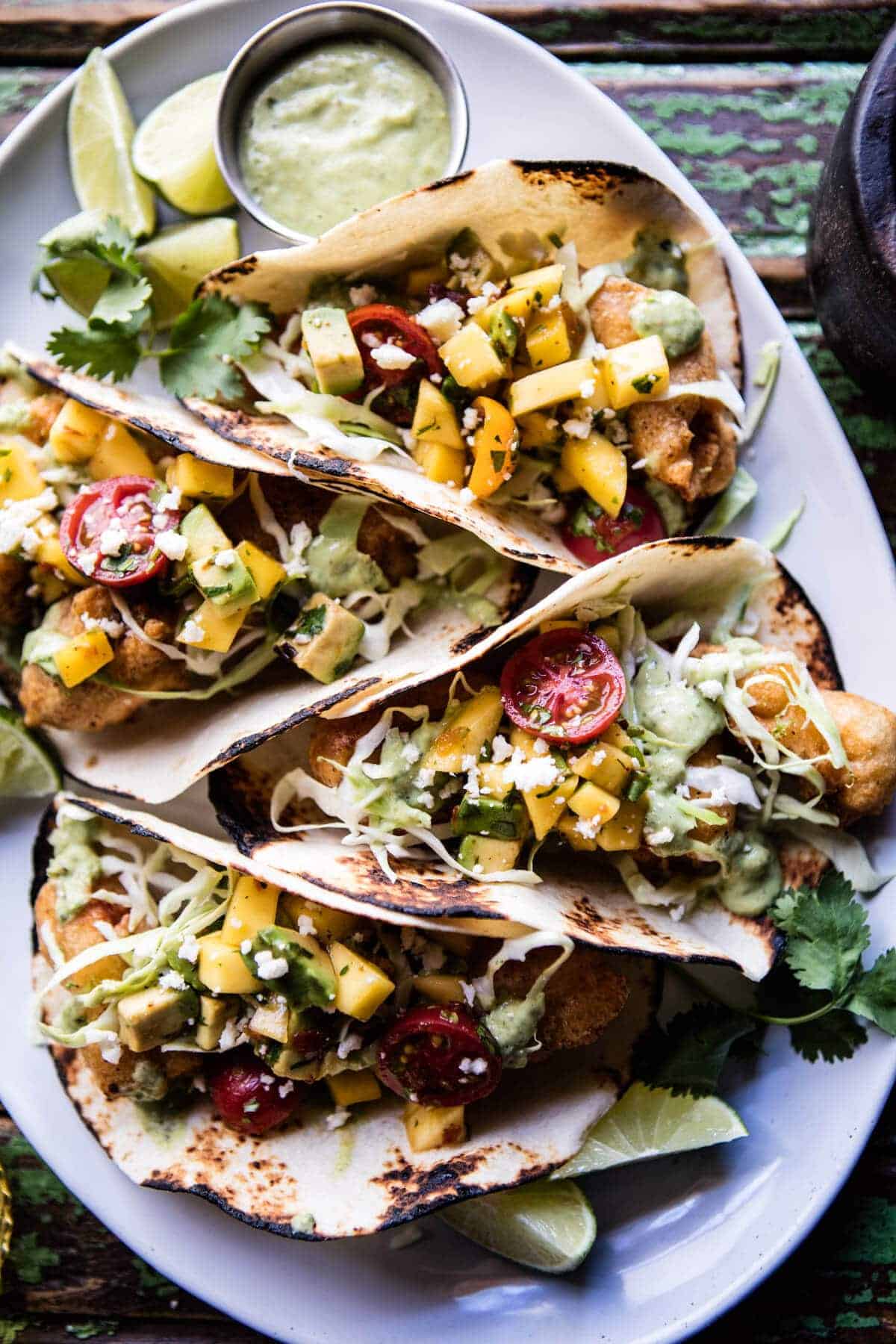Baja Fish Tacos with Chipotle Mango Salsa | halfbakedharvest.com @hbharvest
