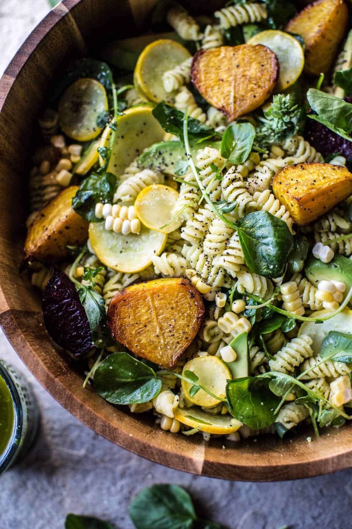 Basil Goat Cheese Pasta Salad | halfbakedharvest.com @hbharvest