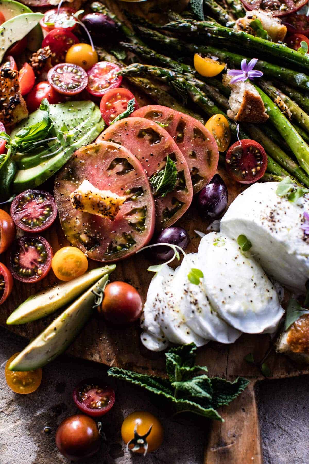 Panzanella Style Caprese Asparagus Salad | halfbakedharvest.com @hbharvest