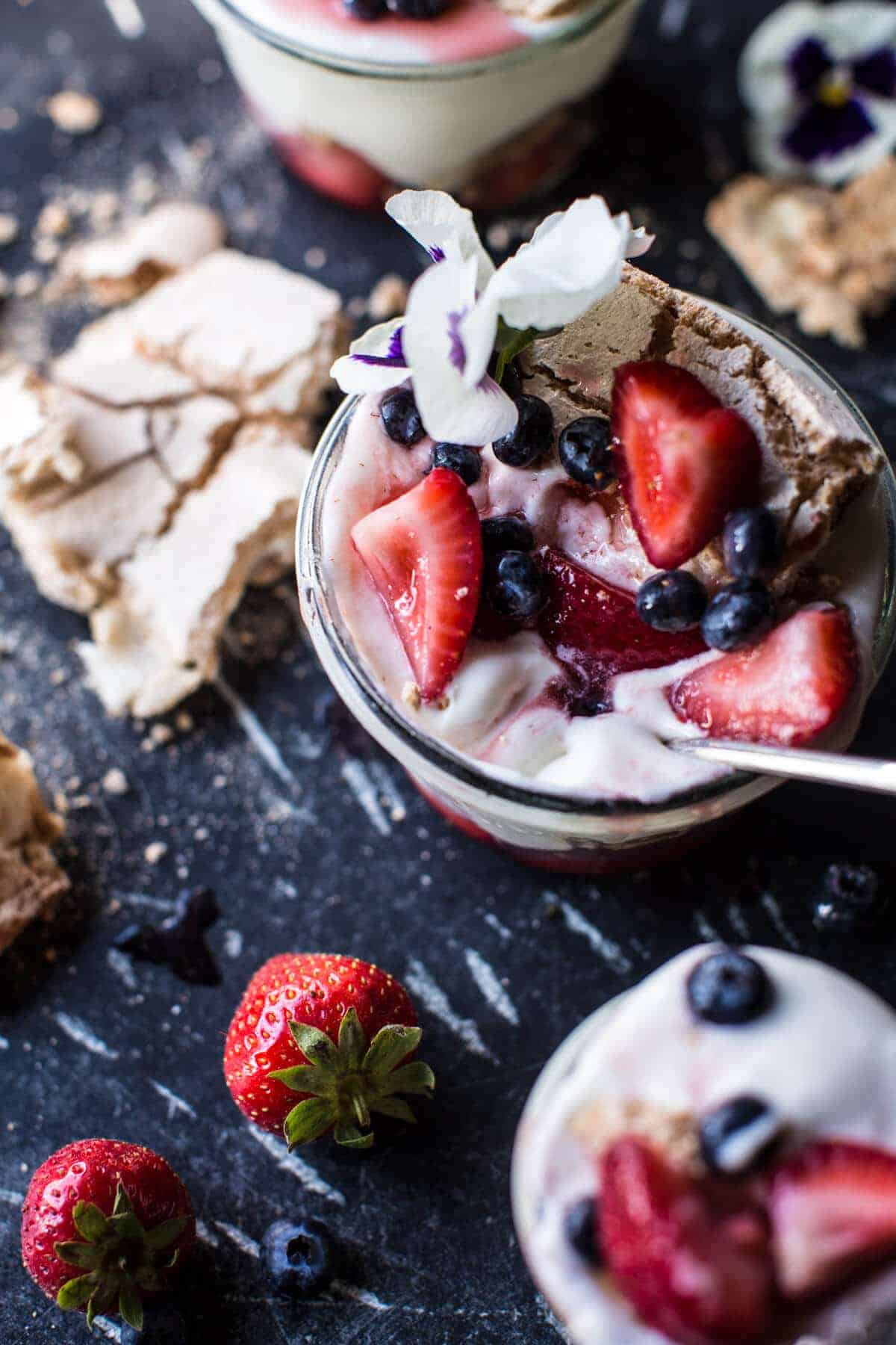 Very Berry Cheesecake Ice Cream Pavlova Jars | halfbakedharvest.com @hbharvest