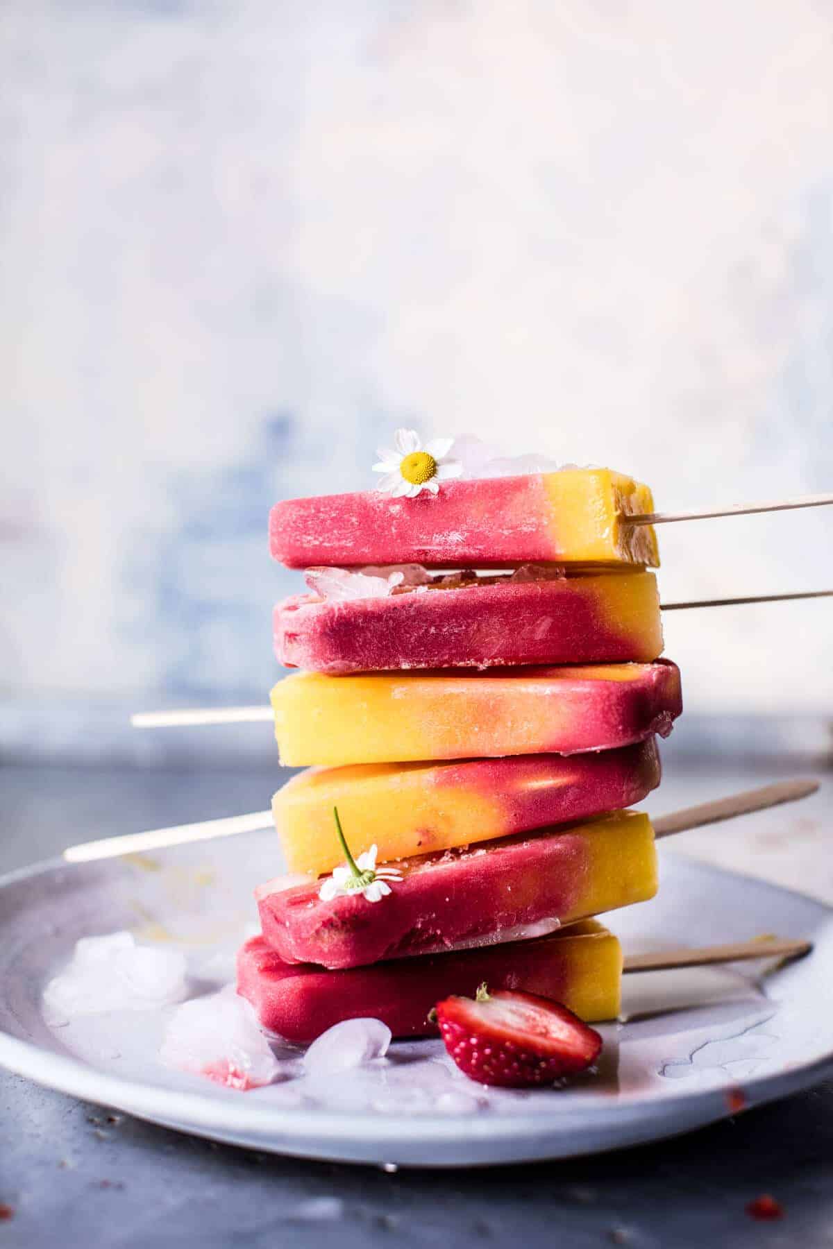 Three Ingredient Strawberry Mango Popsicles | halfbakedharvest.com @hbharvest
