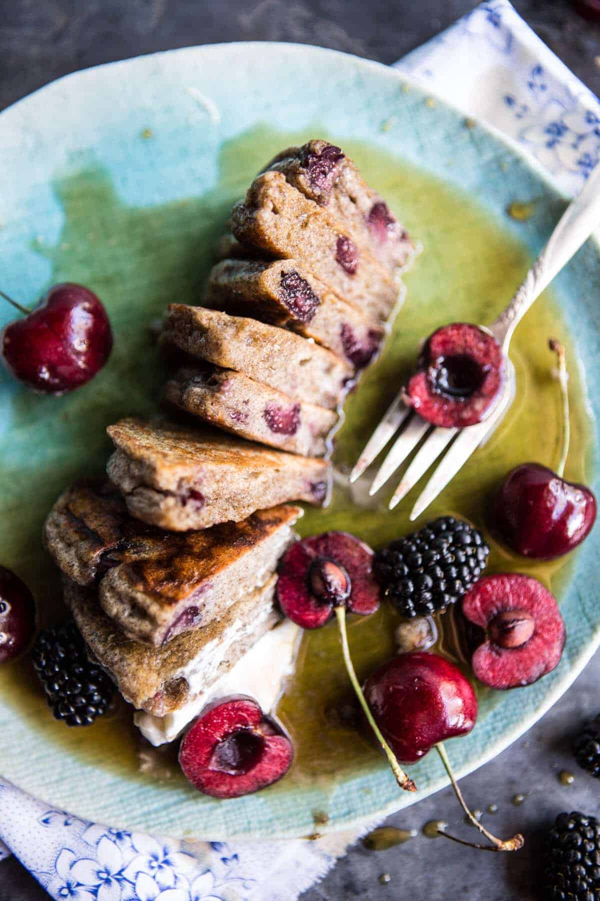 Sweet Cherry Buckwheat Pancakes with Bourbon Butter Syrup + Bacon | halfbakedharvest.com @hbharvest