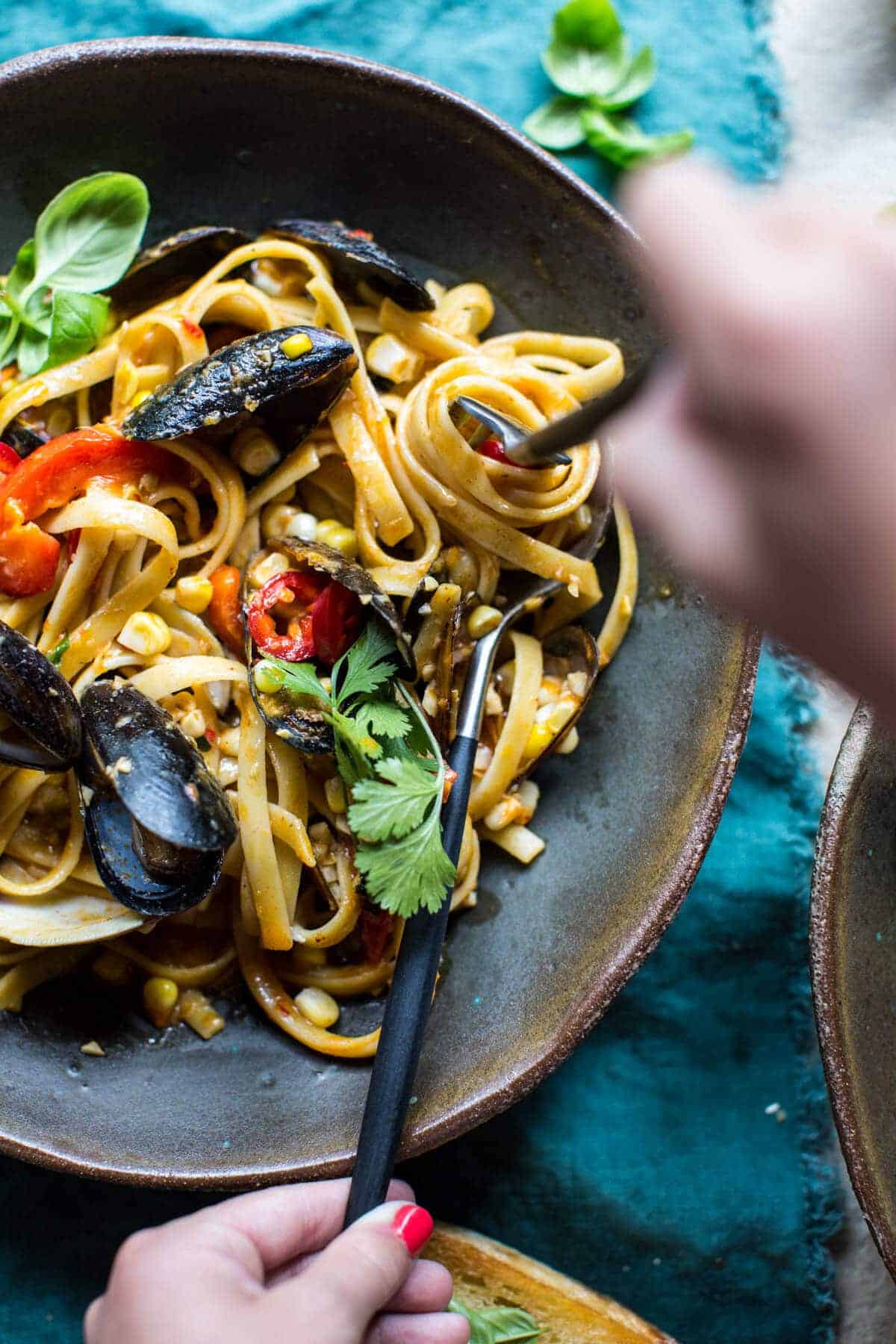 Basil Coconut Curry Pasta with Clams, Mussels and Corn | halfbakedharvest.com @hbharvest