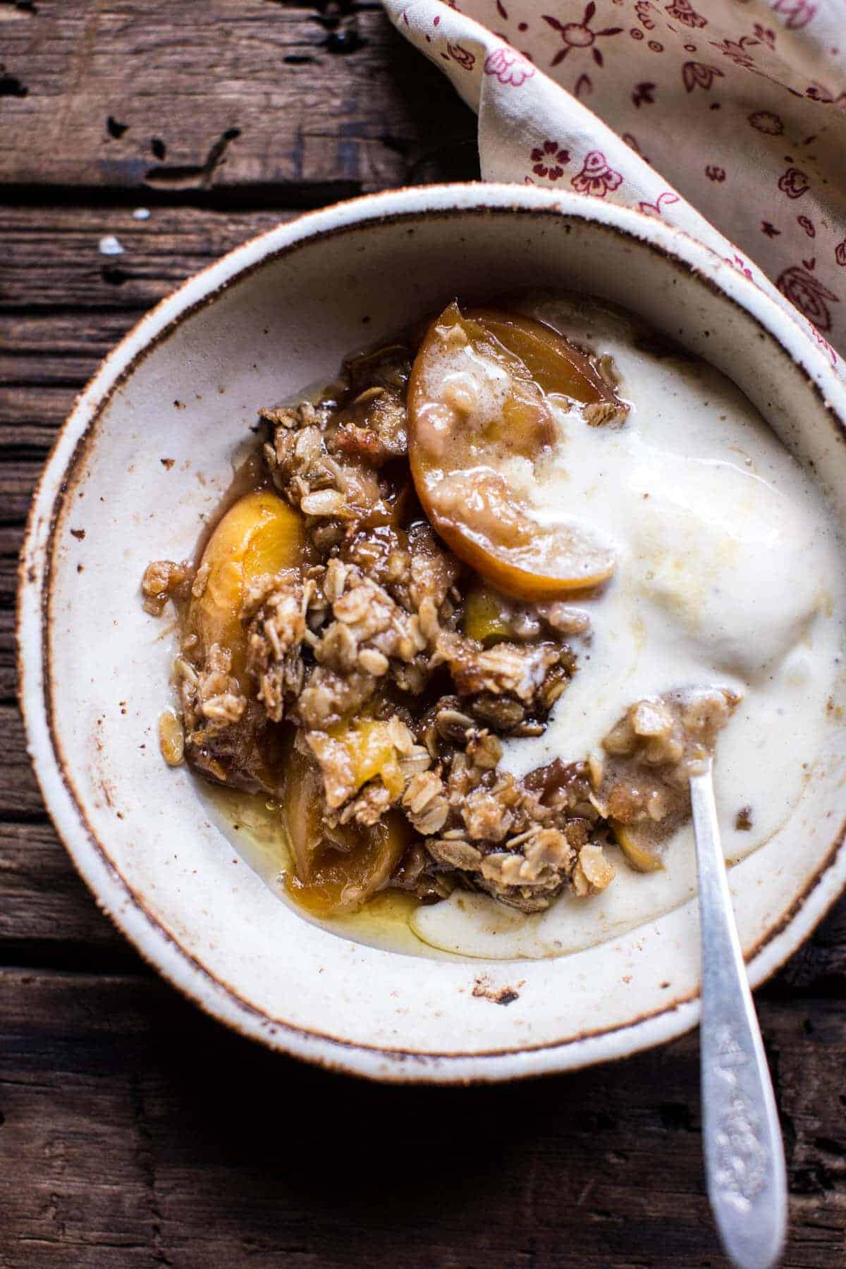 Brown Sugar Caramel Oatmeal Cookie Peach Crisp | halfbakedharvest.com @hbharvest