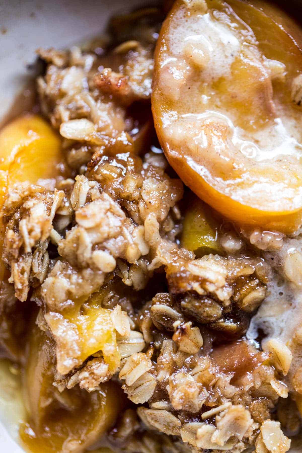 Brown Sugar Caramel Oatmeal Cookie Peach Crisp | halfbakedharvest.com @hbharvest