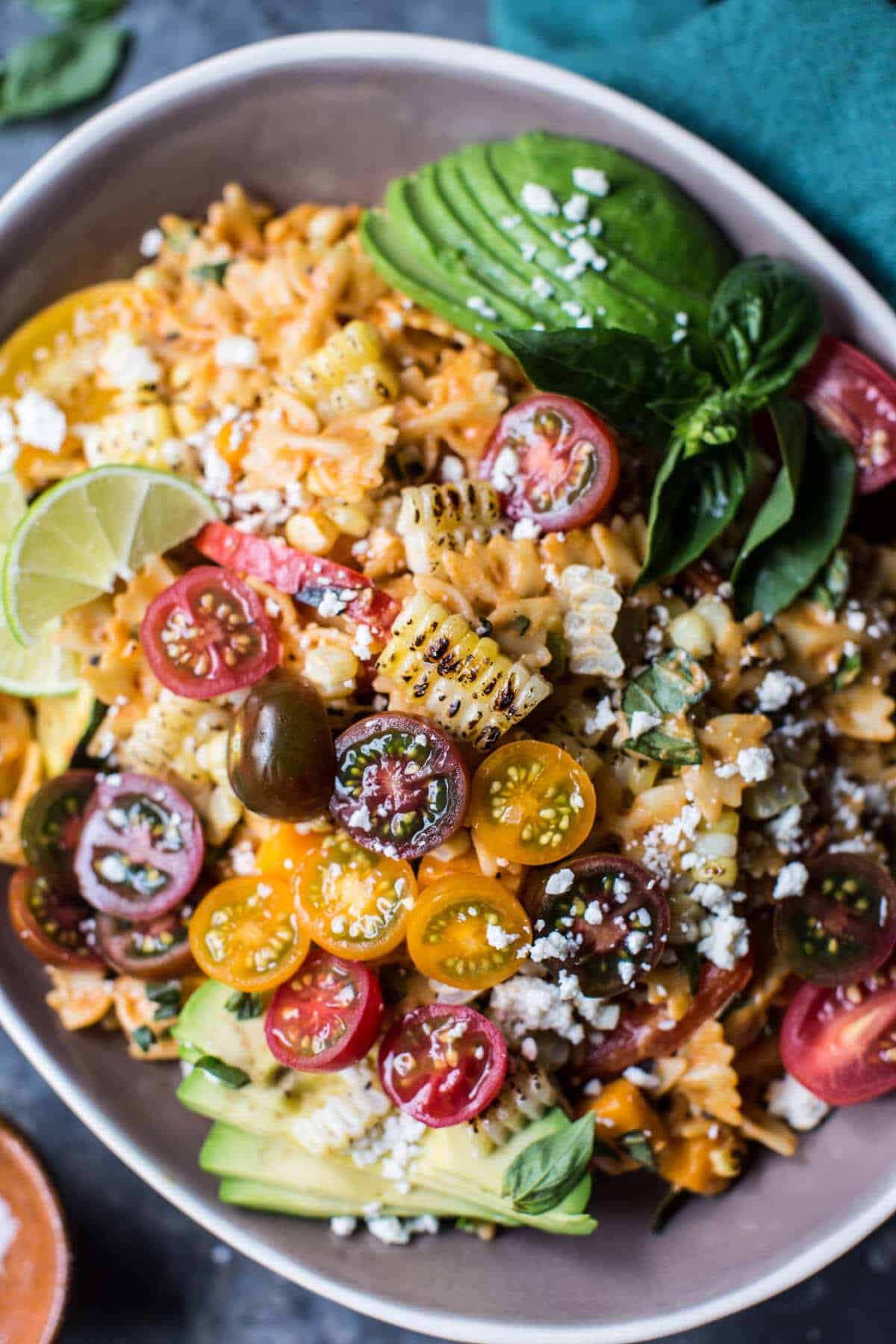 Charred Corn and Zucchini Enchilada Pasta Salad | halfbakedharvest.com @hbharvest