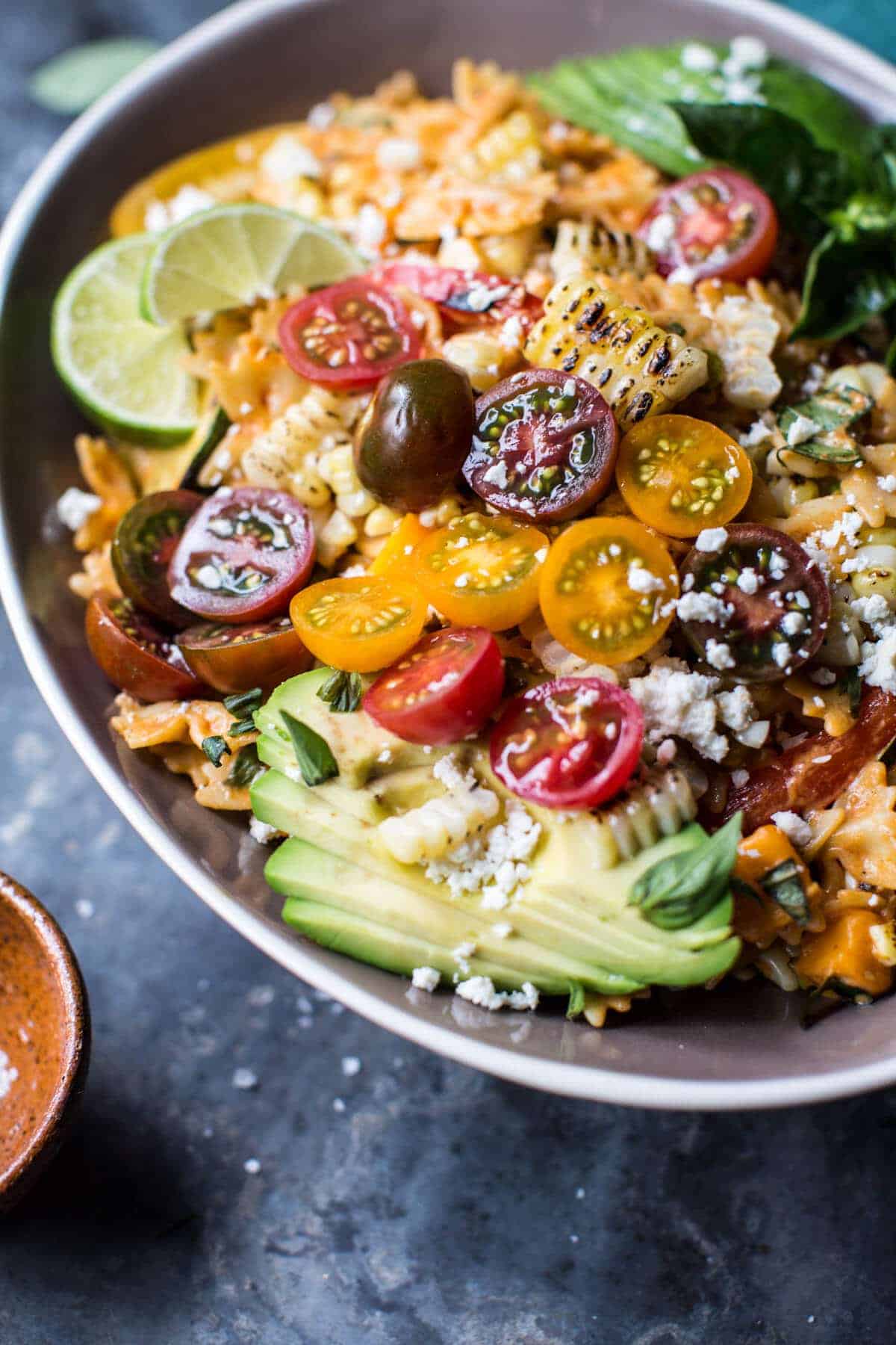 Charred Corn and Zucchini Enchilada Pasta Salad | halfbakedharvest.com @hbharvest