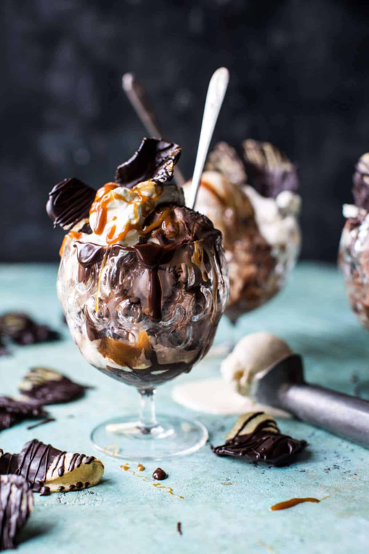Salted Caramel Chocolate Covered Potato Chip Sundaes | halfbakedharvest.com @hbharvest