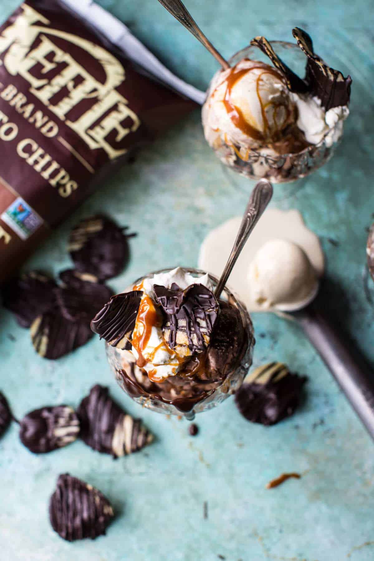 Salted Caramel Chocolate Covered Potato Chip Sundaes | halfbakedharvest.com @hbharvest