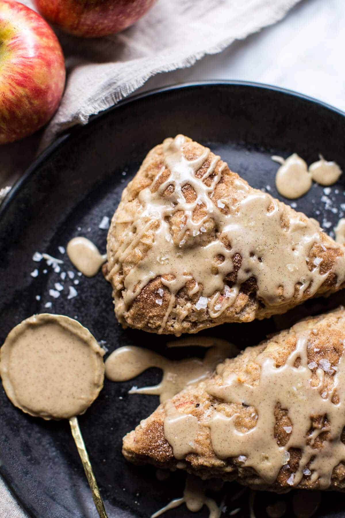 Brown Butter Maple Glazed Cinnamon Apple Scones | halfbakedharvest.com @hbharvest