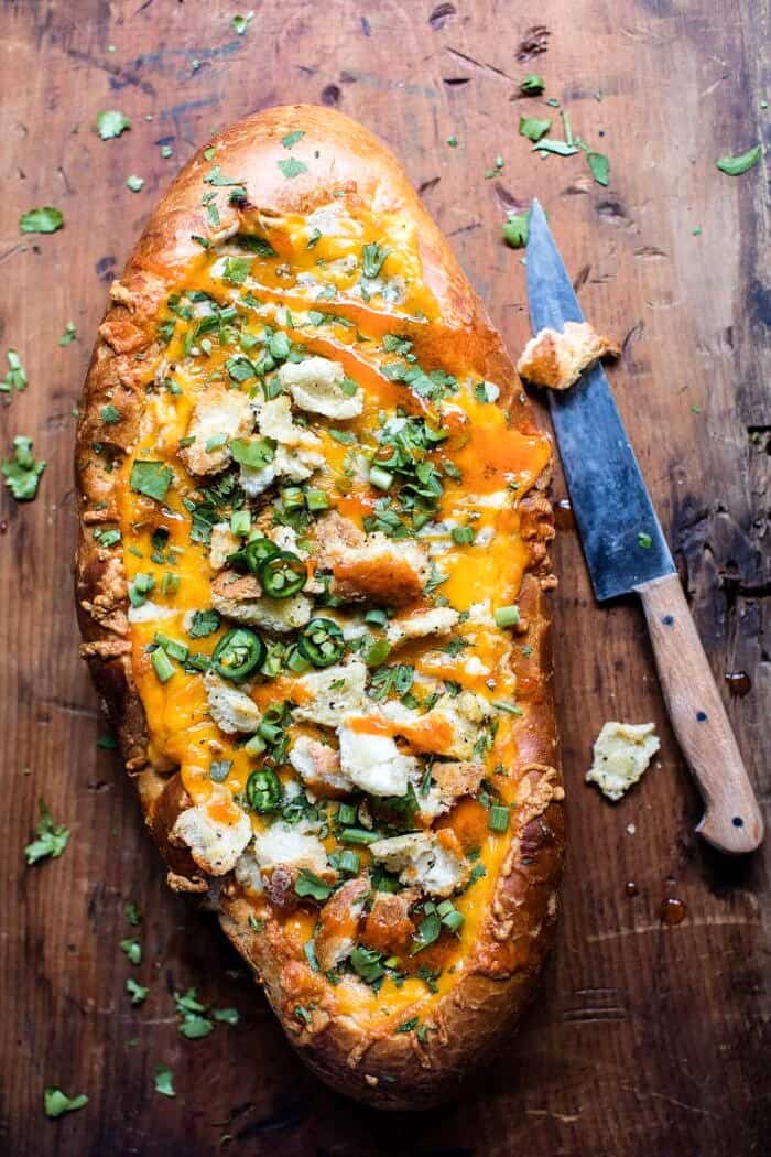 Cheesy Buffalo Chicken French Bread | halfbakedharvest.com @hbharvest