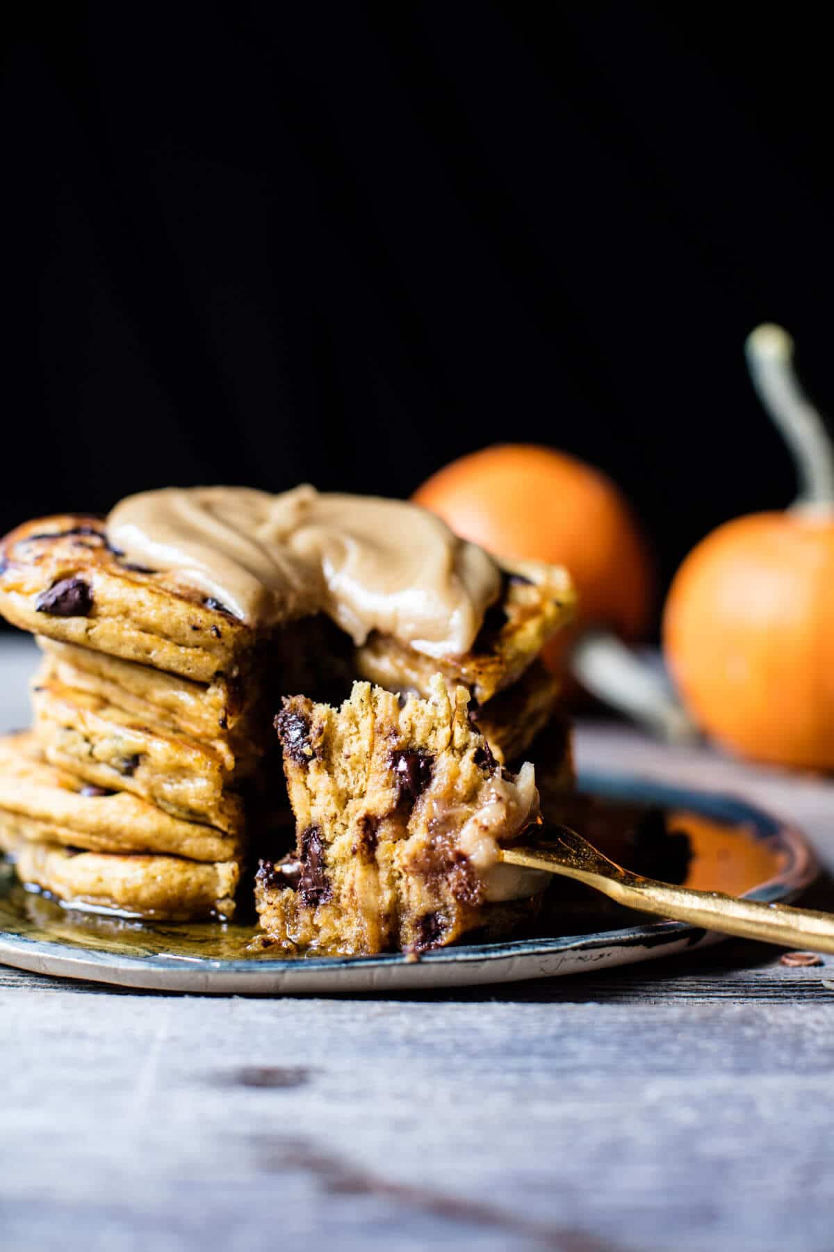 Chocolate Chip Pumpkin Pancakes with Whipped Maple Butter | halfbakedharvest.com @hbharvest