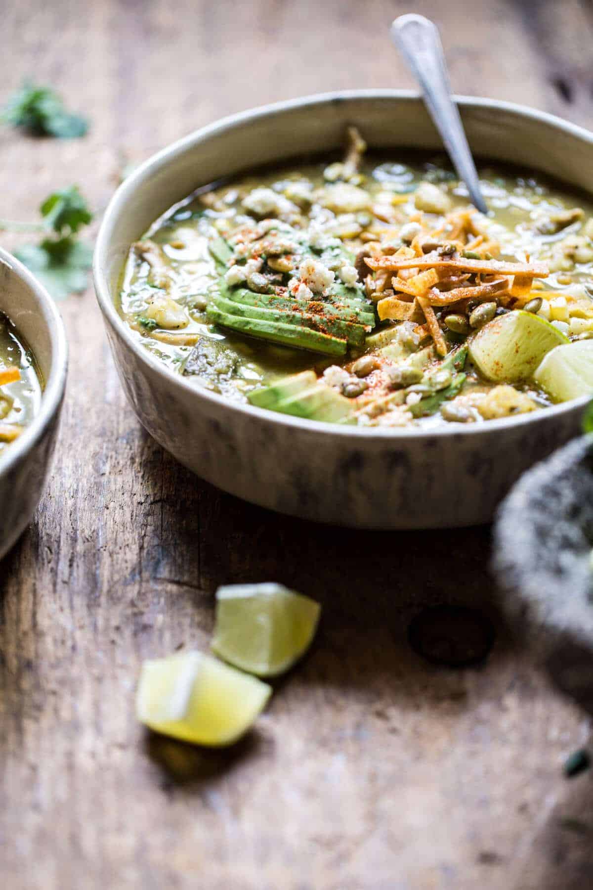 Crockpot Salsa Verde Chicken Pozole | halfbakedharvest.com @hbharvest
