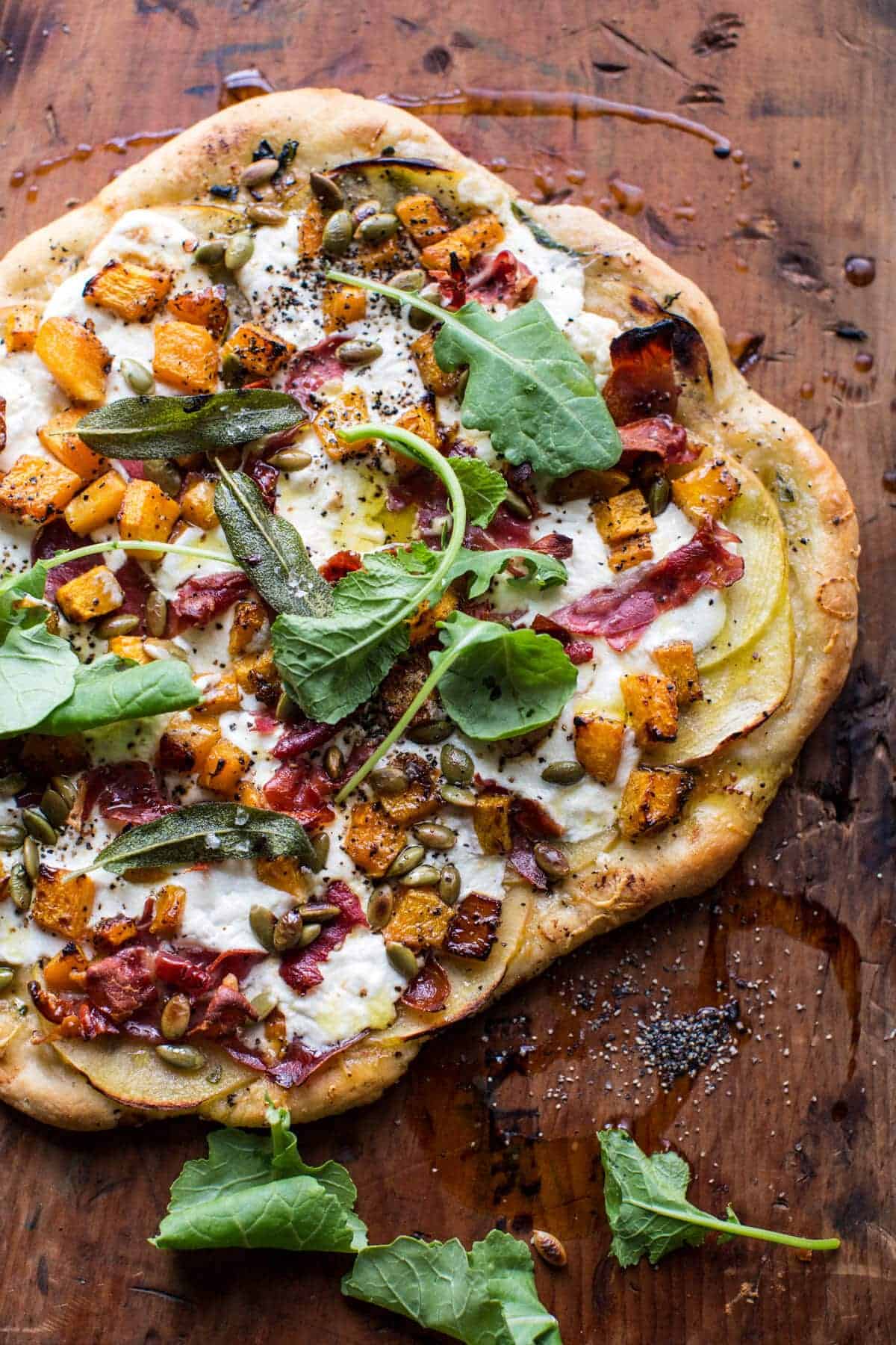 Roasted Butternut Squash Apple Burrata Pizza | halfbakedharvest.com @hbharvest