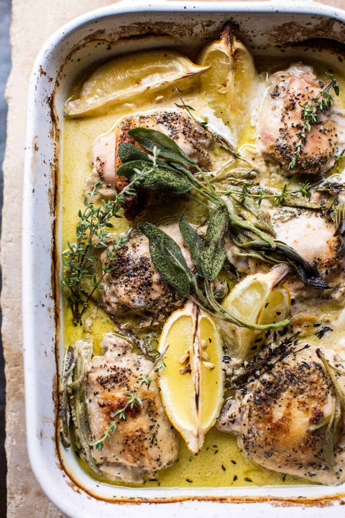 Sage Butter Lemon Roasted Chicken in Goat Milk With Brussels Sprout Pasta | halfbakedharvest.com @hbharvest
