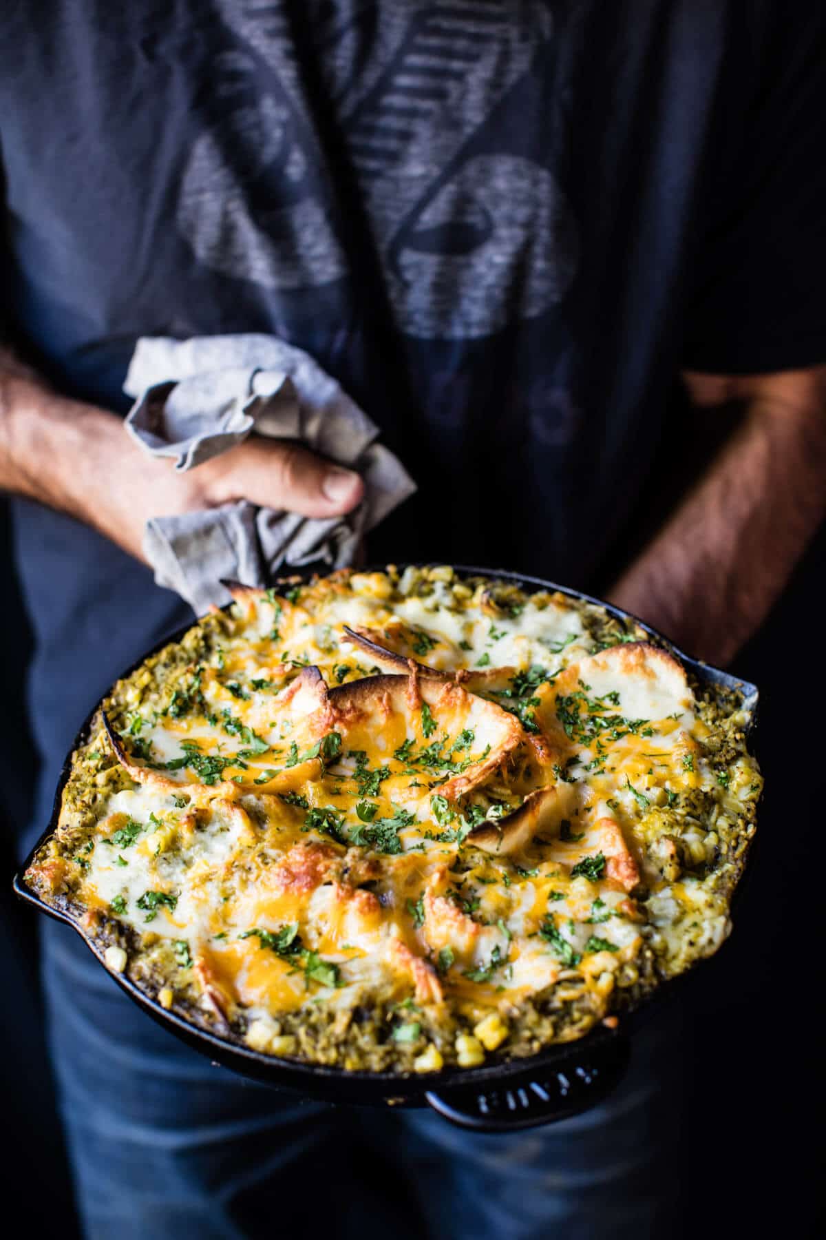 Skillet Salsa Verde Chicken Tortilla Rice Bake | halfbakedharvest.com @hbharvest