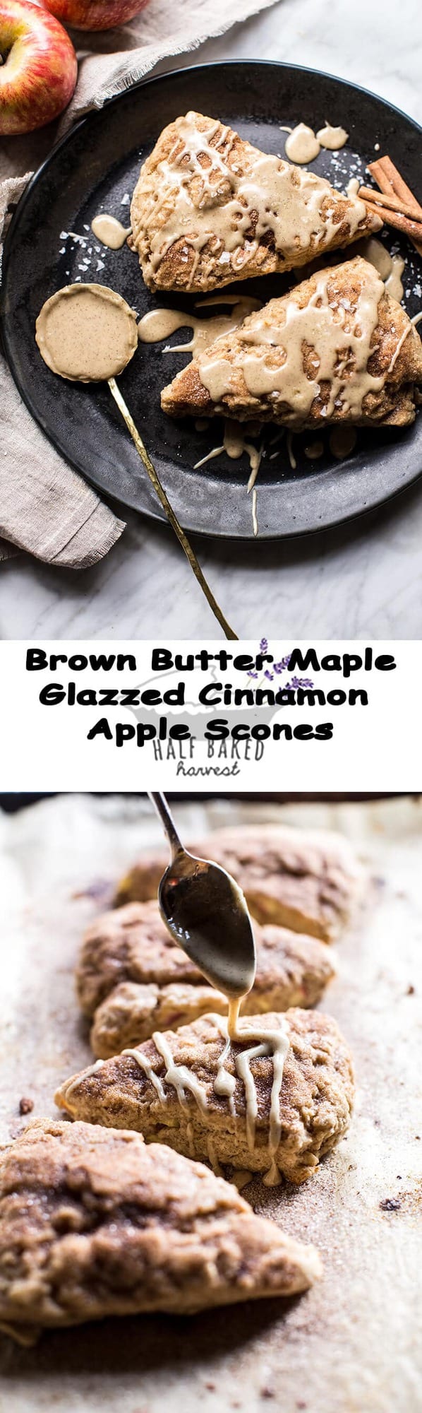 Brown Butter Maple Glazed Cinnamon Apple Scones | halfbakedharvest.com @hbharvest