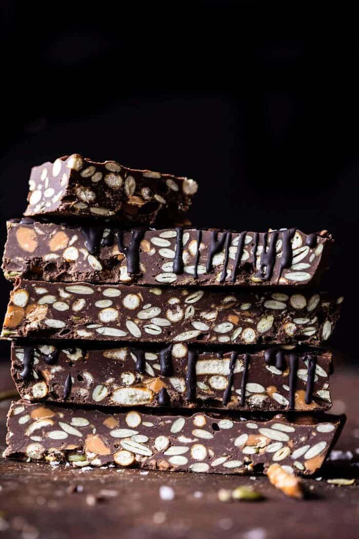 Addicting 5 Ingredient Crockpot Chocolate Bars | halfbakedharvest.com #dessert #halloween #chocolate #candybar