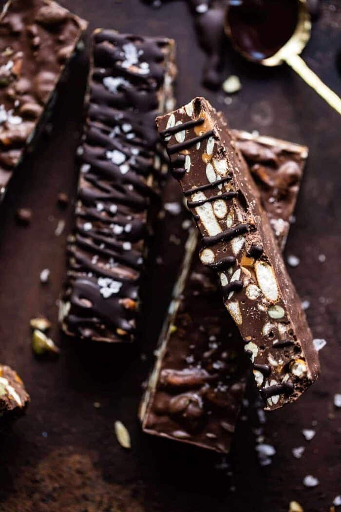 Addicting 5 Ingredient Crockpot Chocolate Bars | halfbakedharvest.com #dessert #halloween #chocolate #candybar