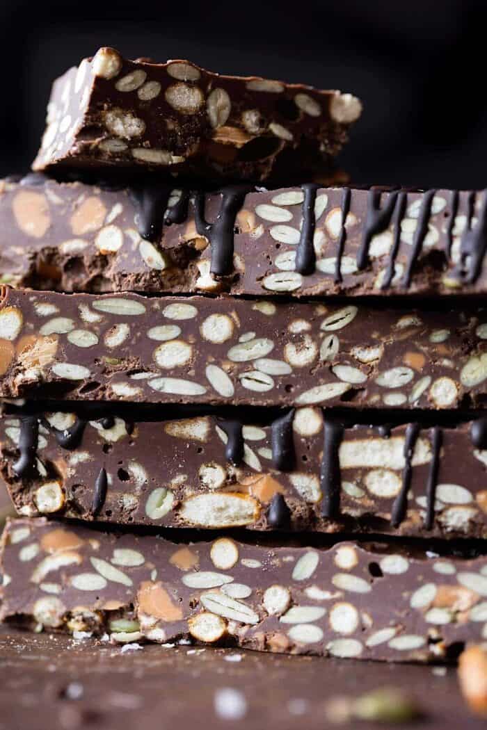 Addicting 5 Ingredient Crockpot Chocolate Bars | halfbakedharvest.com #dessert #halloween #chocolate #candybar