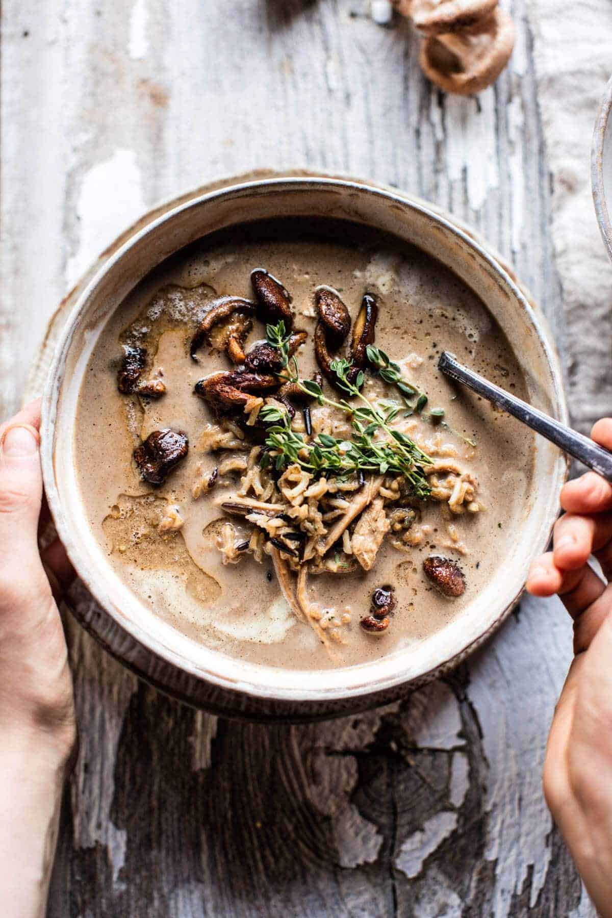 Cream of Mushroom Chicken Wild Rice Soup | halfbakedharvest.com @hbharvest