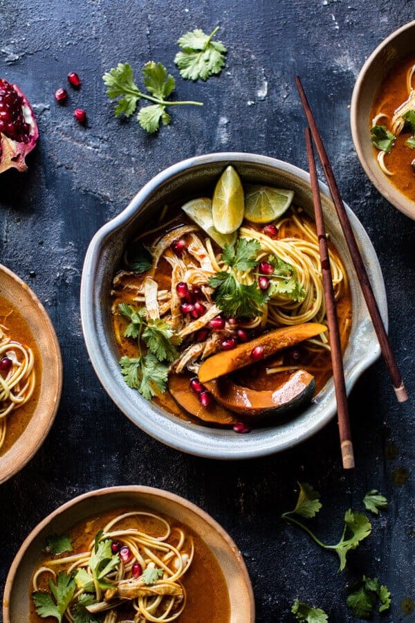 Thai Pomegranate Chicken Khao Soi Noodle Soup | halfbakedharvest.com @hbharvest