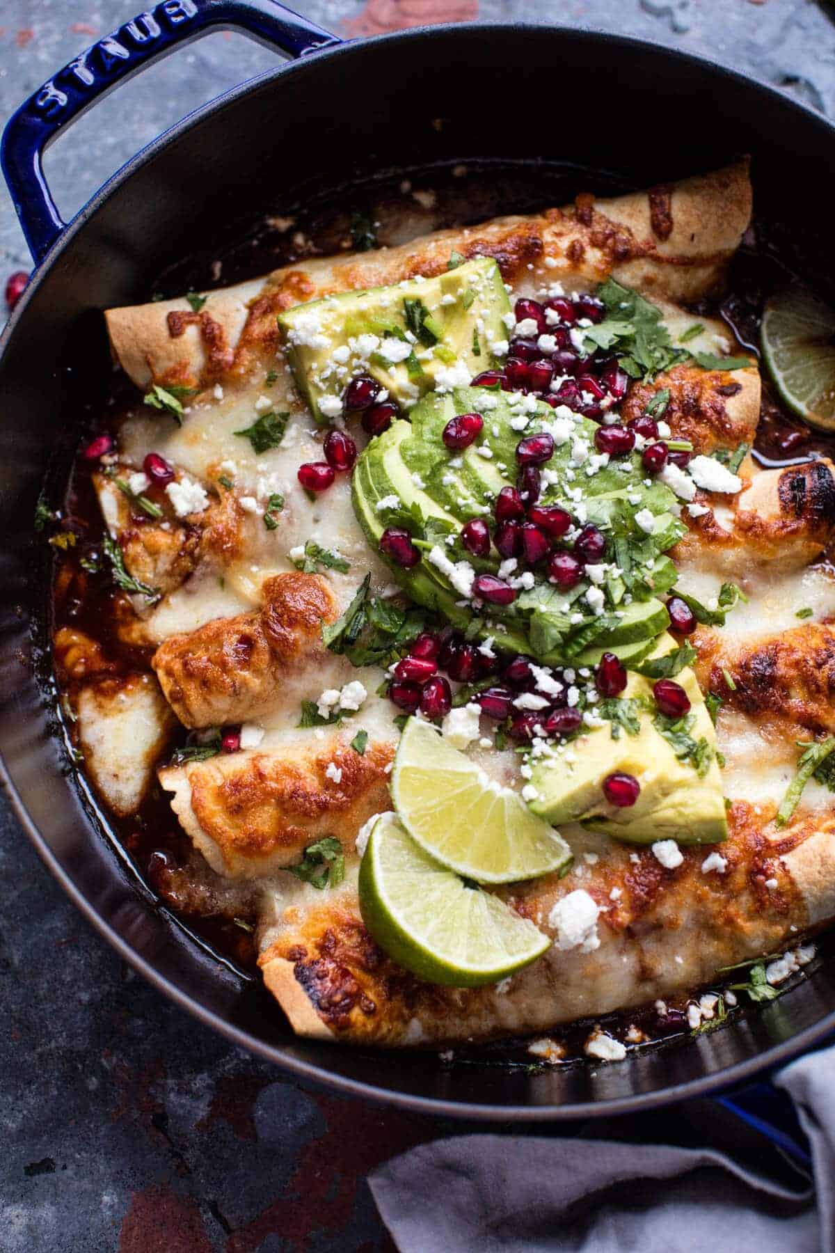 Cheesy Sweet and Sour Pomegranate Thai Chicken Enchiladas | halfbakedharvest.com @hbharvest