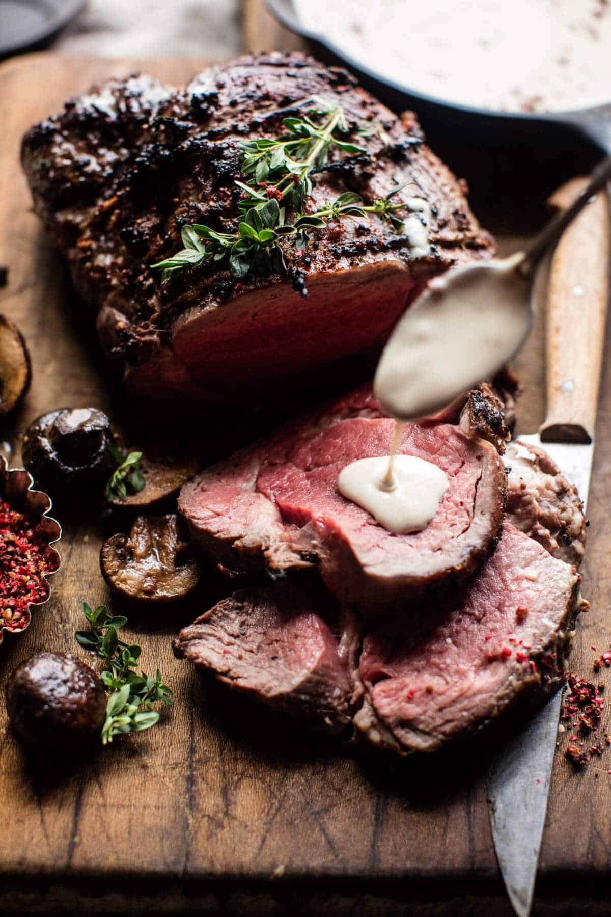 Roasted Beef Tenderloin with Mushrooms and White Wine Cream Sauce | halfbakedharvest.com @hbharvest