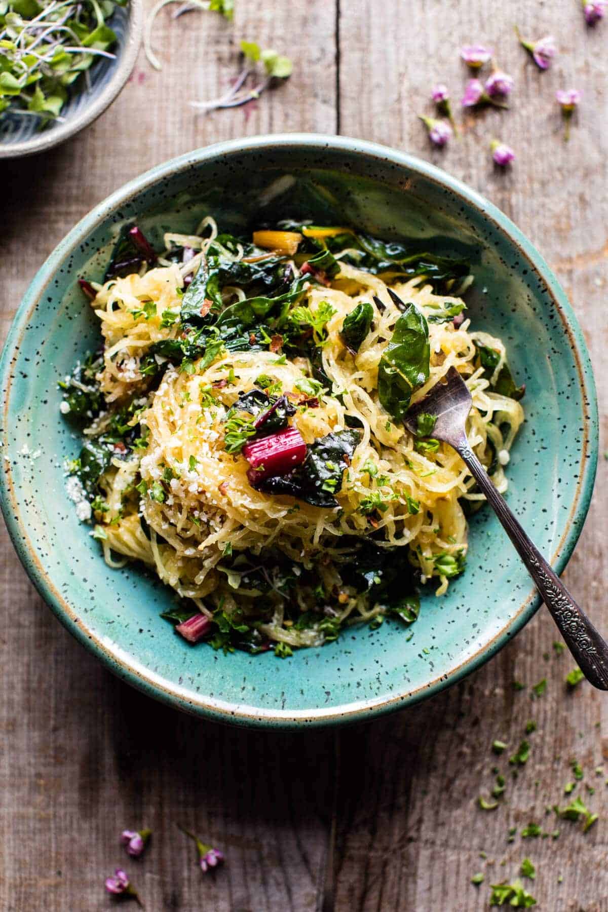 Spaghetti Squash Aglio E Olio with Rainbow Chard | halfbakedharvest.com @hbharvest