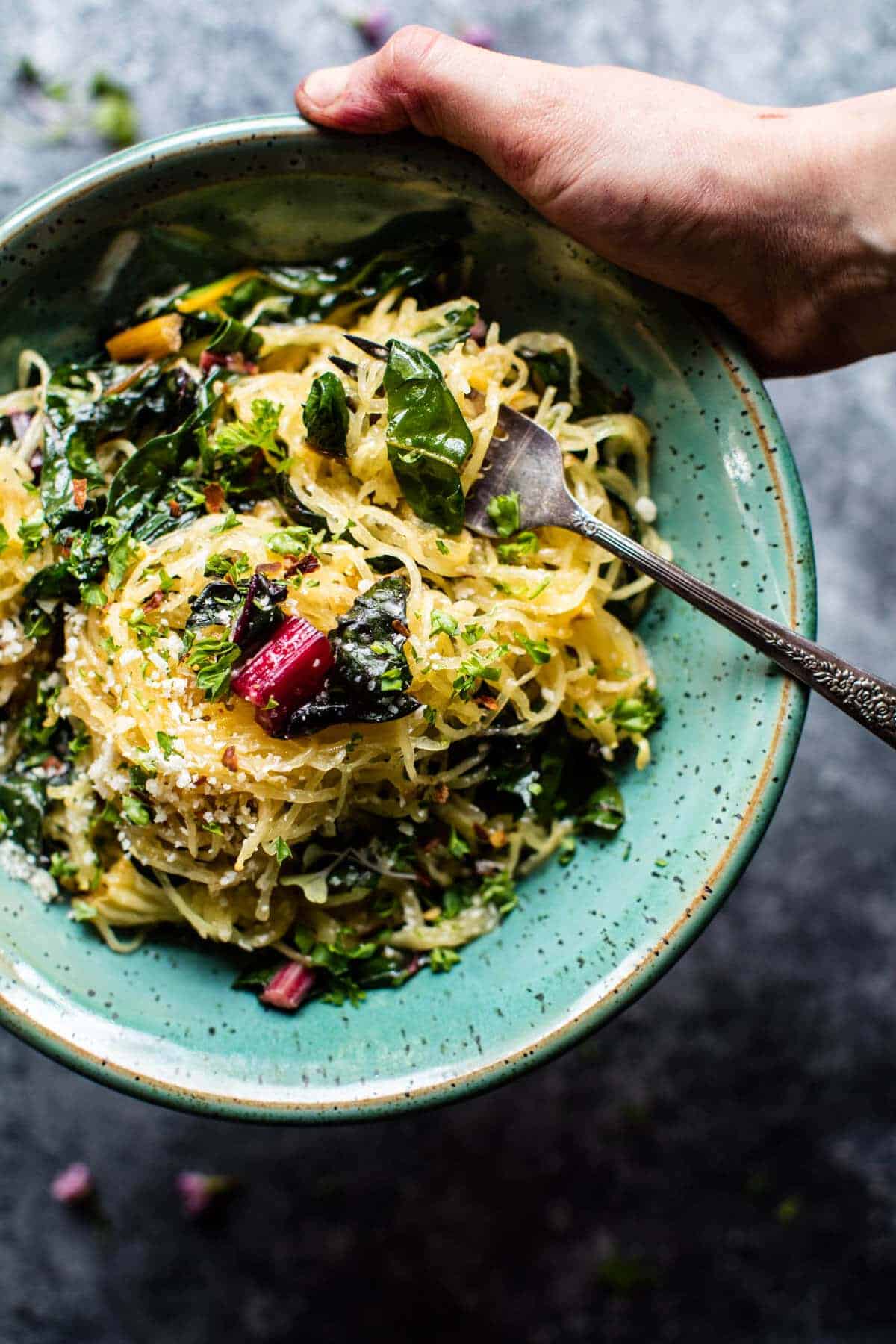Spaghetti Squash Aglio E Olio with Rainbow Chard | halfbakedharvest.com @hbharvest