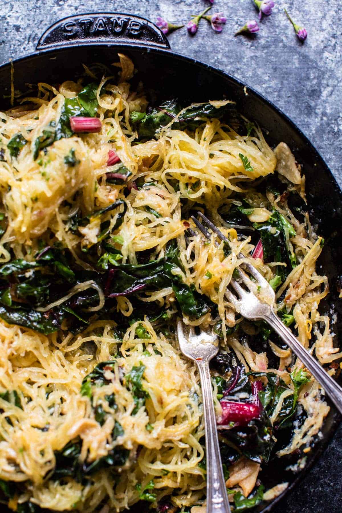 Spaghetti Squash Aglio E Olio with Rainbow Chard | halfbakedharvest.com @hbharvest