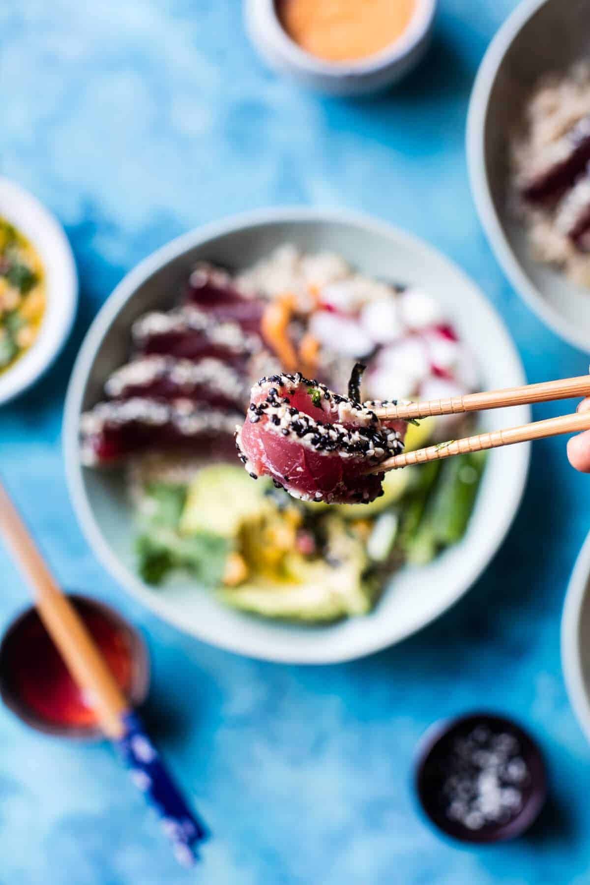 Spicy Brown Rice Seared Tuna Roll Bowl | halfbakedharvest.com @hbharvest