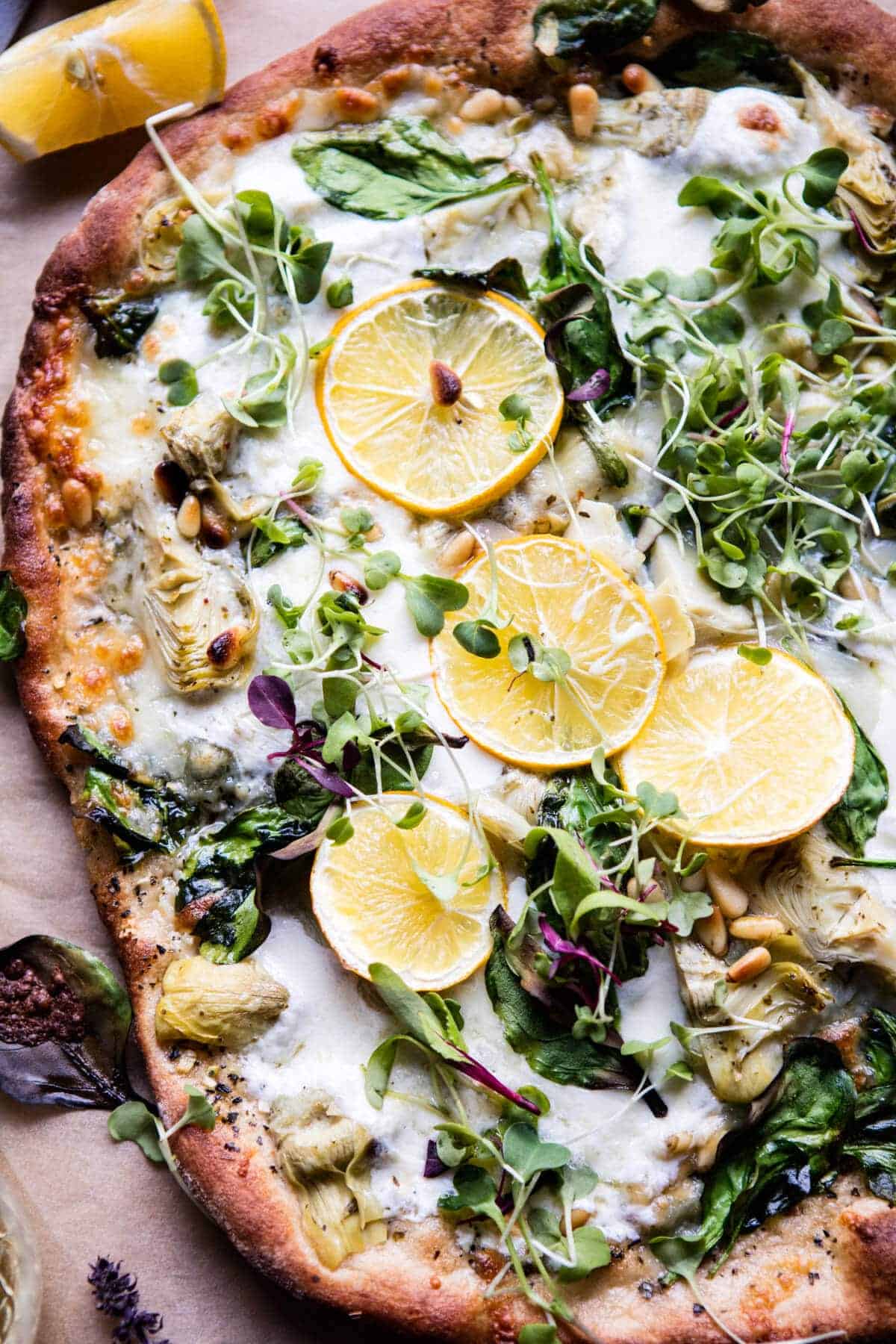 Whole Wheat Spinach and Artichoke Pizza | halfbakedharvest.com @hbharvest