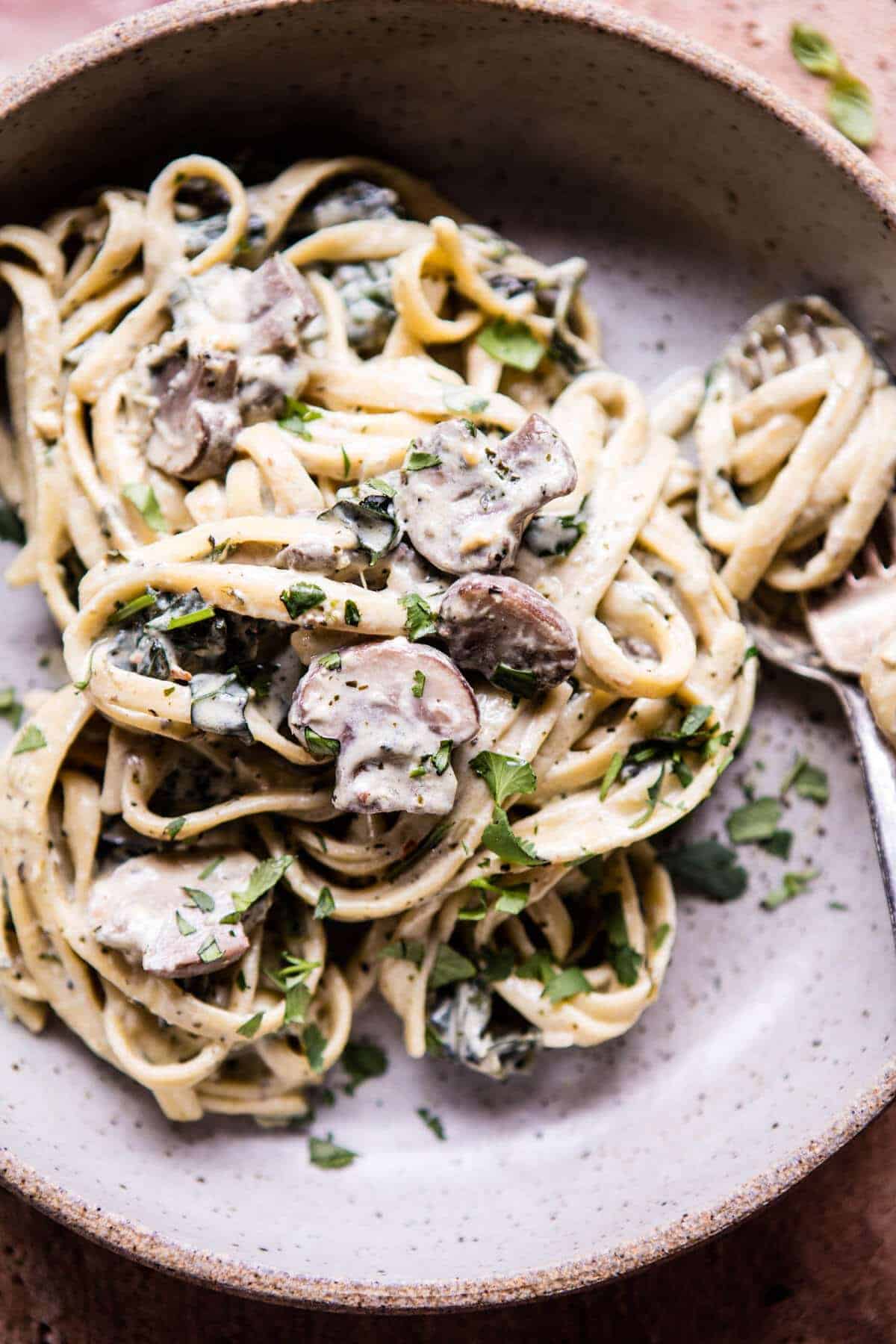 8 Ingredient Garlic Butter Mushroom and Goat Cheese Fettuccine | halfbakedharvest.com @hbharvest
