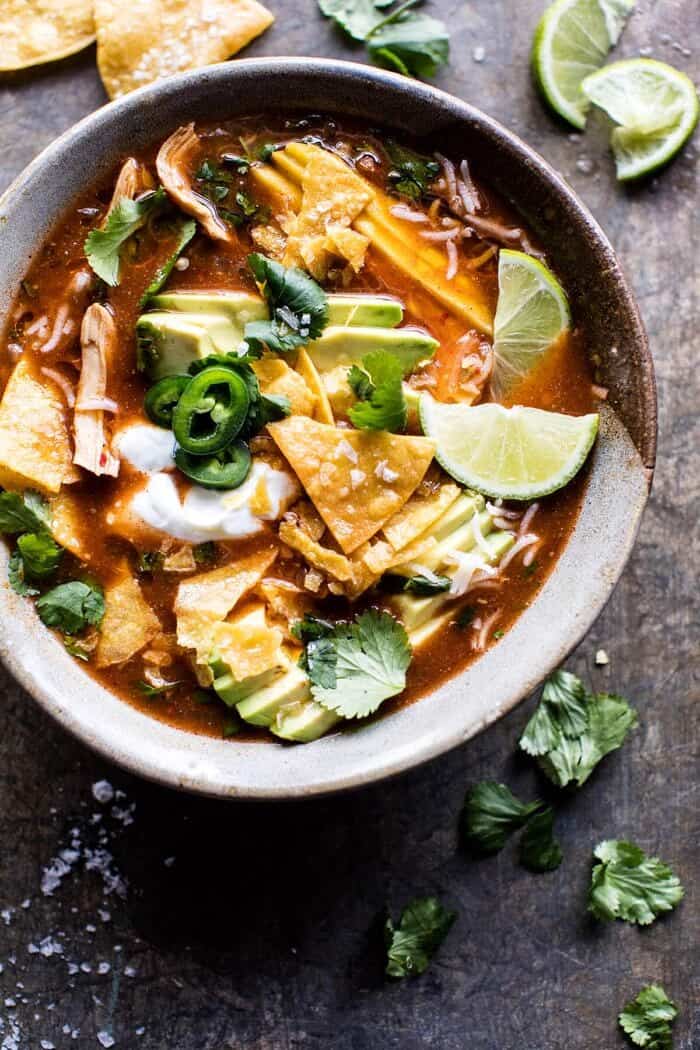 Crockpot Spicy Chicken Tortilla Soup | halfbakedharvest.com @hbharvest