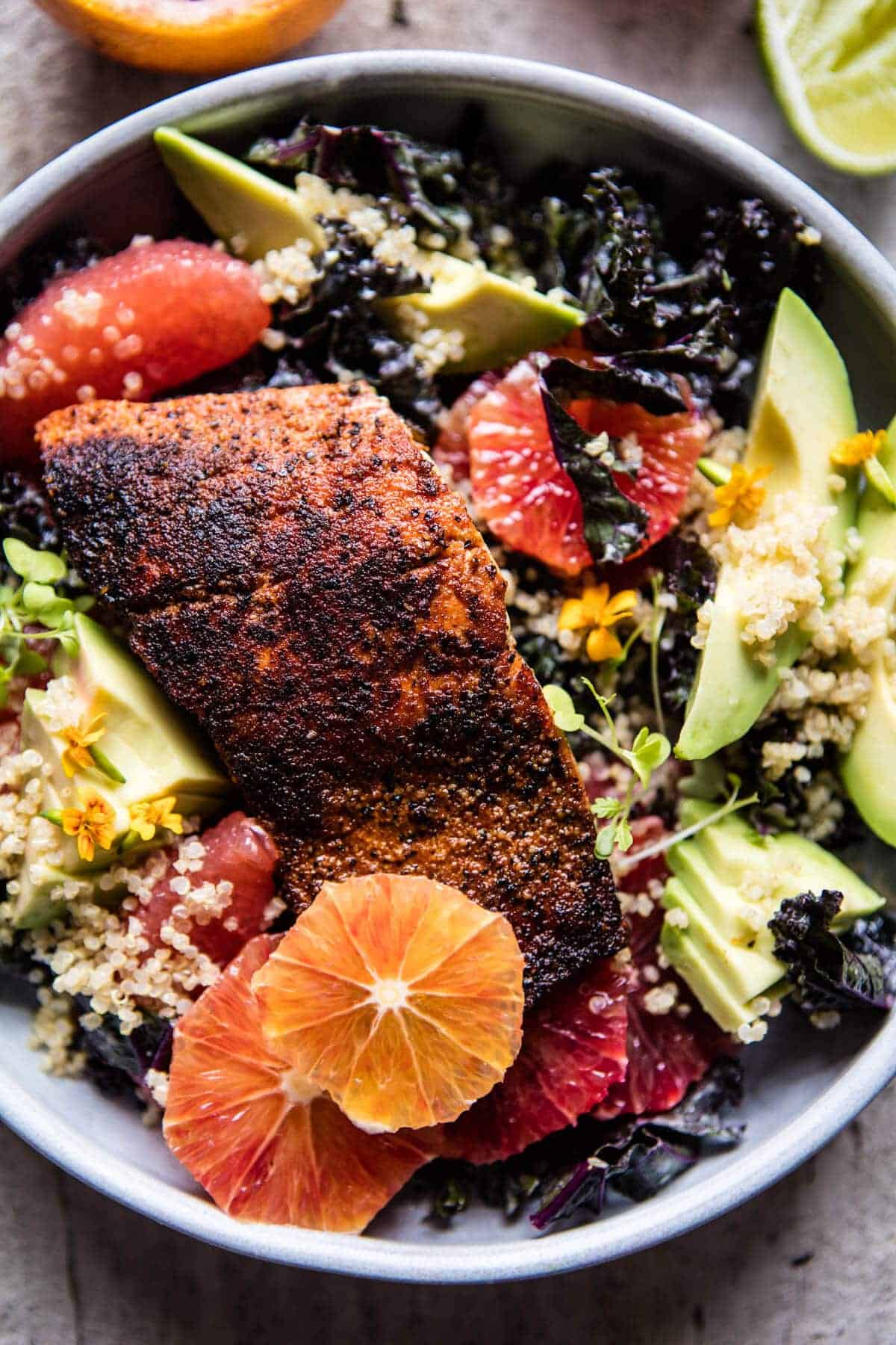 Glowing Citrus, Avocado, and Blackened Salmon Salad | halfbakedharvest.com @hbharvest