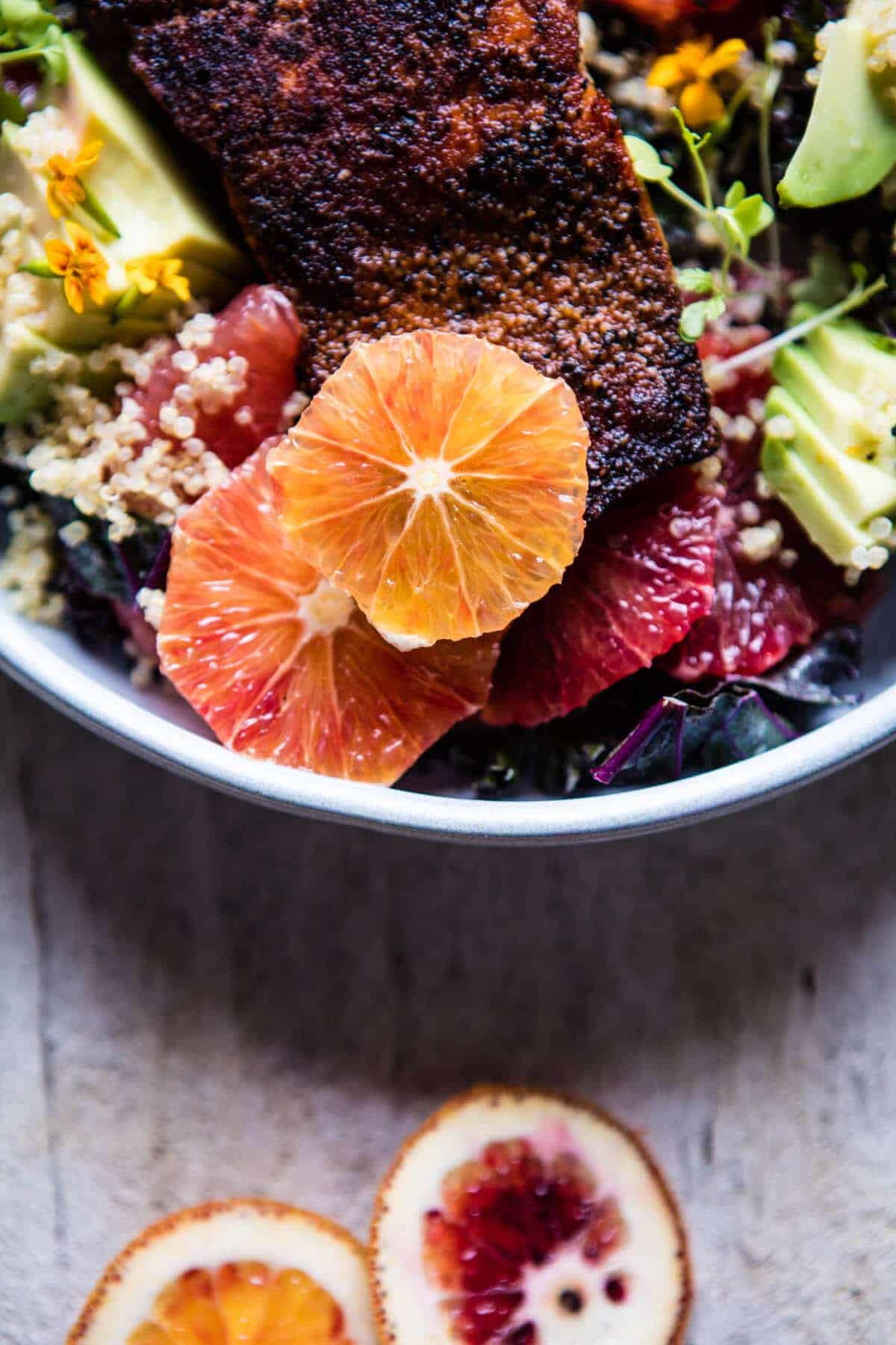 Glowing Citrus, Avocado, and Blackened Salmon Salad | halfbakedharvest.com @hbharvest