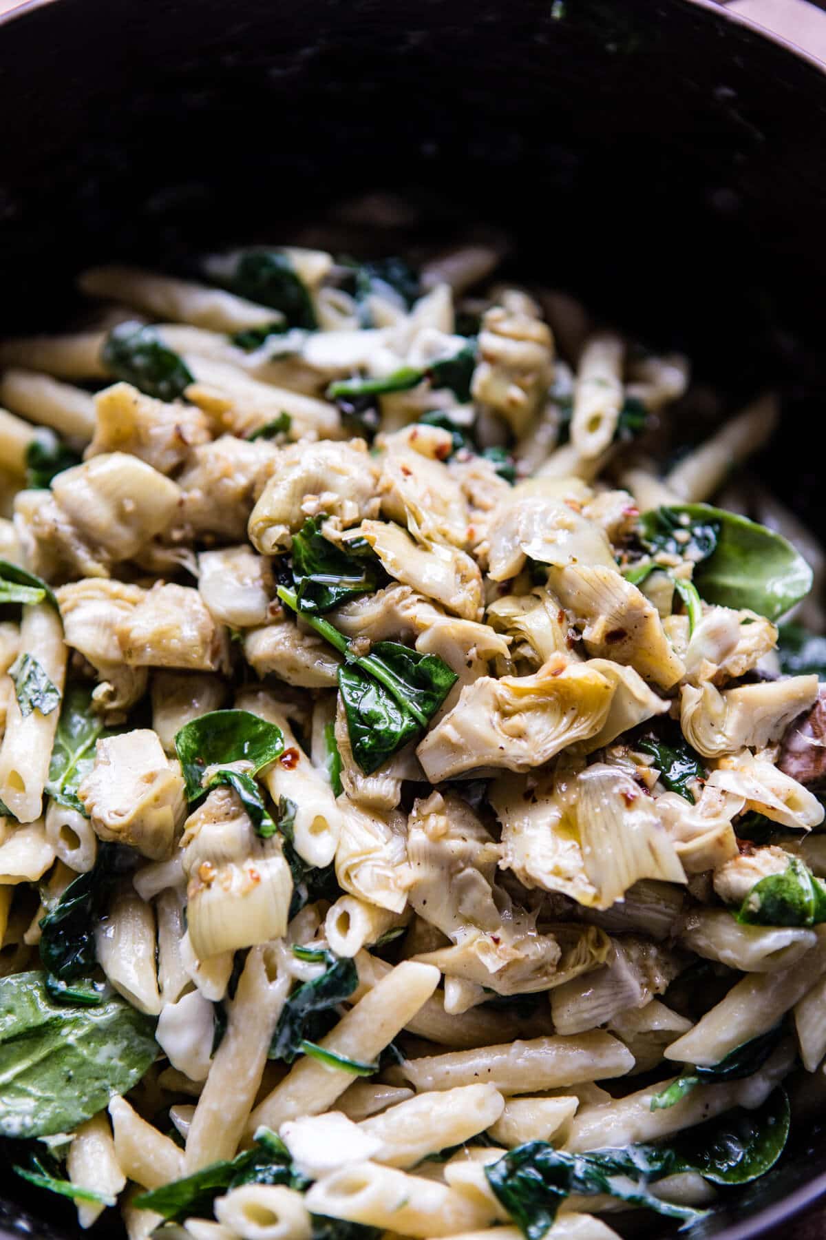 Lemony Spinach and Artichoke Brie Penne Pasta | halfbakedharvest.com @hbharvest