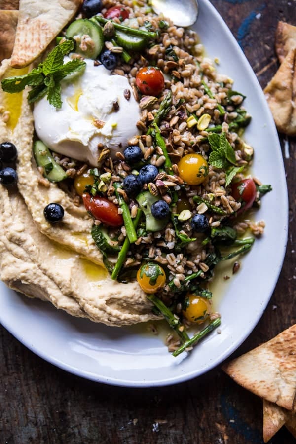 Farro Tabbouleh with Burrata and Hummus | halfbakedharvest.com @hbharvest