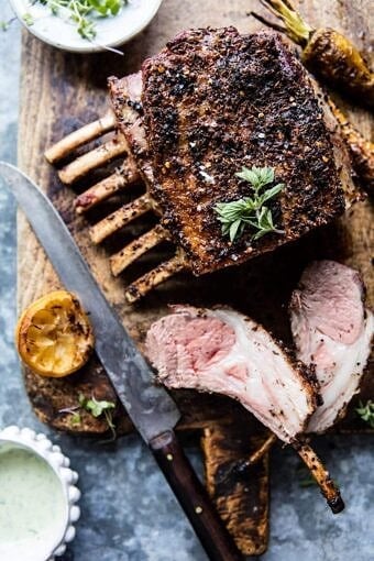 Roasted Rack of Lamb with Basil Goat Cheese Sauce | halfbakedharvest.com @hbharvest