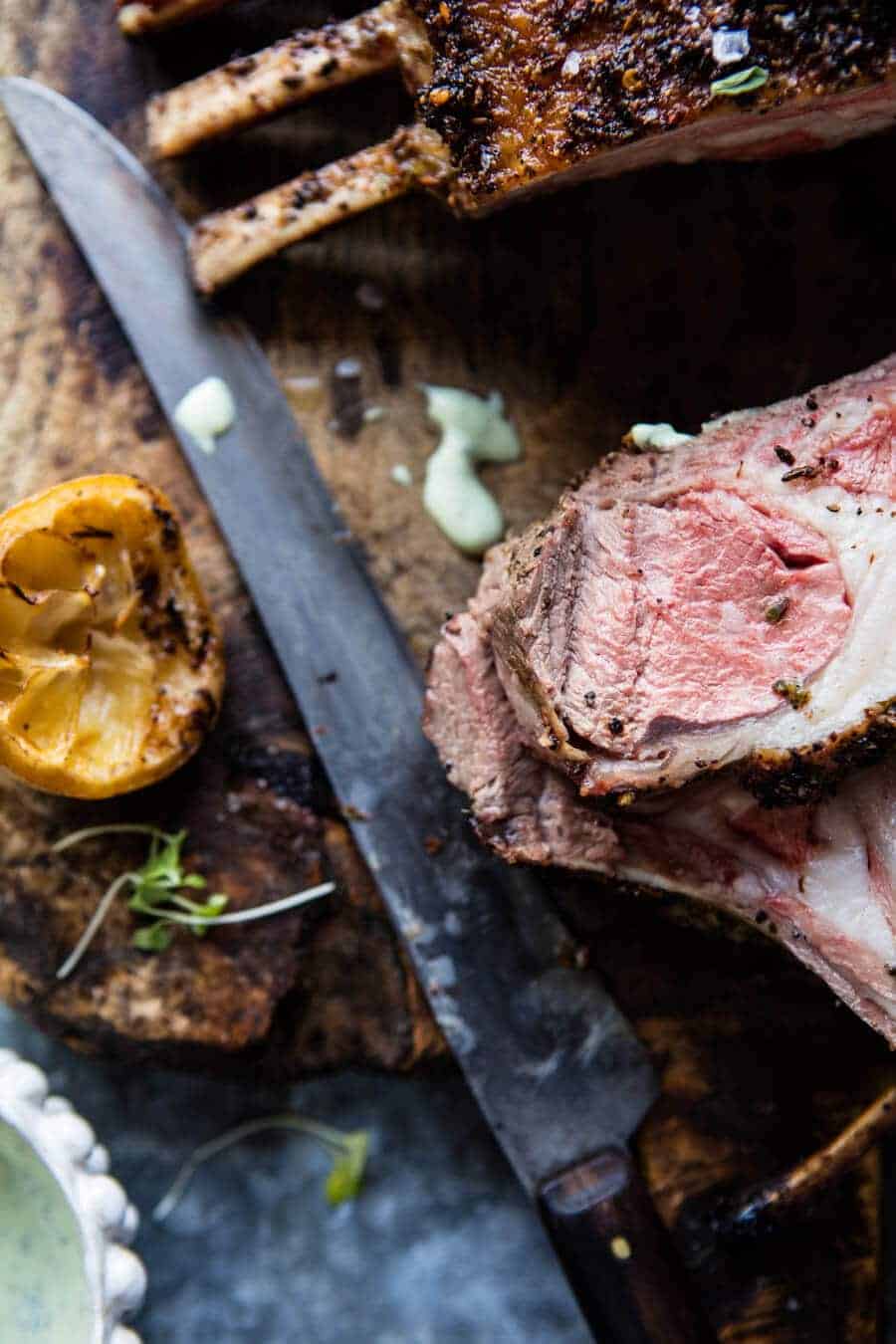 Roasted Rack of Lamb with Basil Goat Cheese Sauce | halfbakedharvest.com @hbharvest