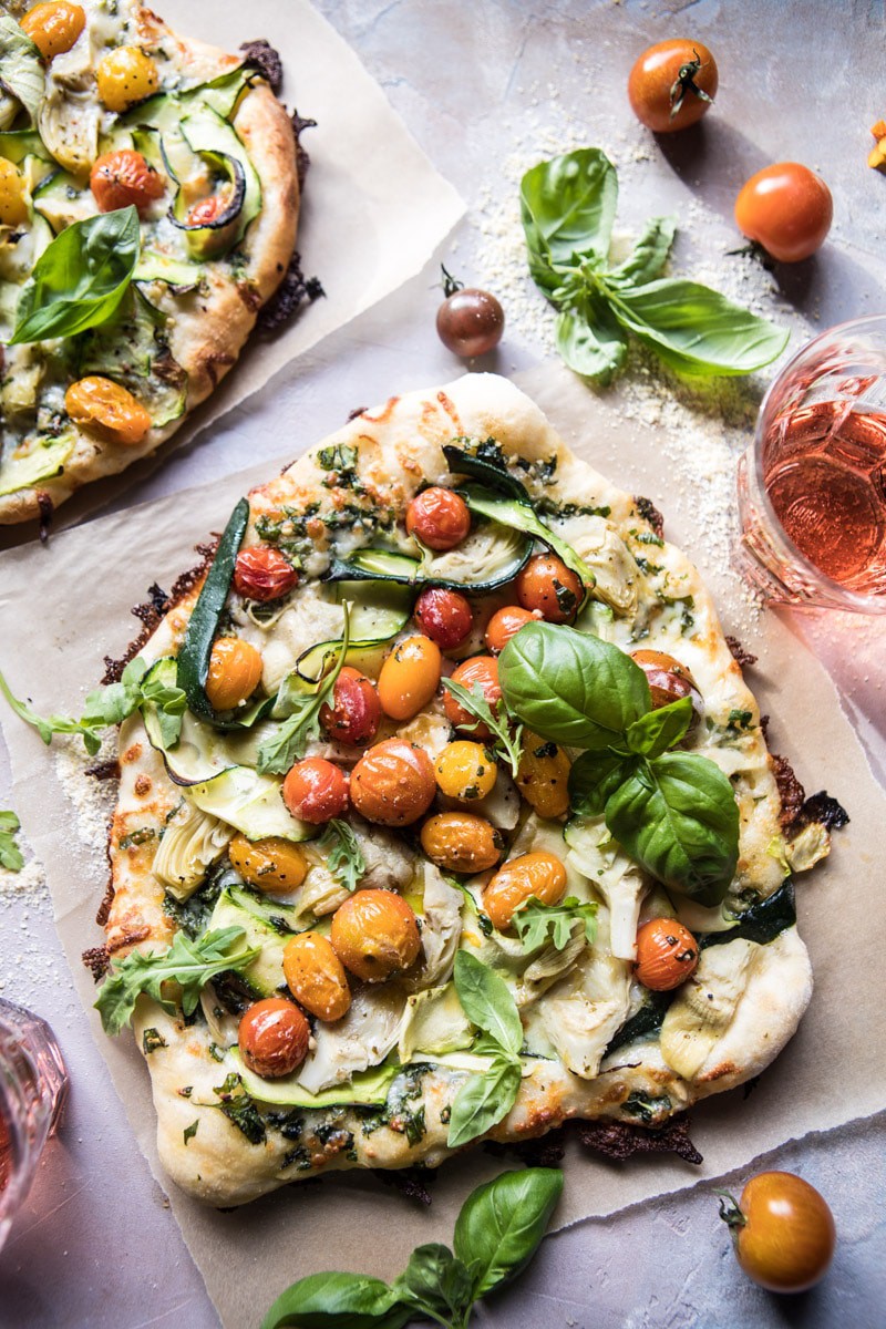 Burst Cherry Tomato, Artichoke, and Zucchini Pesto Pizza | halfbakedharvest.com @hbharvest