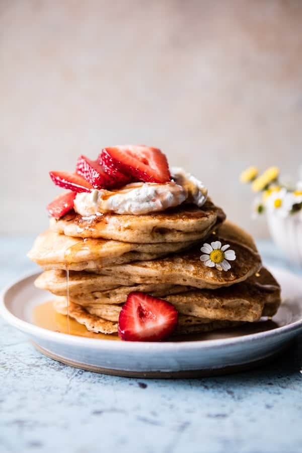 Buttermilk Pancakes with Chamomile Cream and Gingered Strawberries | halfbakedharvest.com @hbharvest