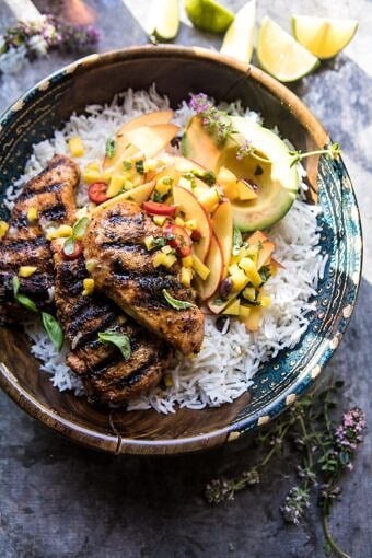 20 Minute Grilled Jerk Chicken with Mango-Nectarine Salsa | halfbakedharvest.com @hbharvest