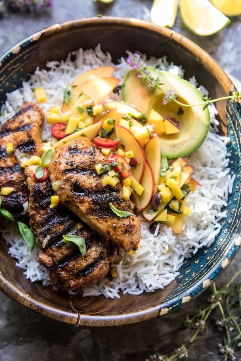 20 Minute Grilled Jerk Chicken with Mango-Nectarine Salsa | halfbakedharvest.com @hbharvest