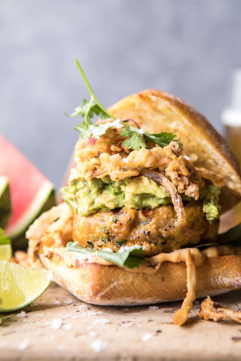 Jalapeno Cheddar Guacamole Turkey Burgers with Crispy Onions | halfbakedharvest.com @hbharvest