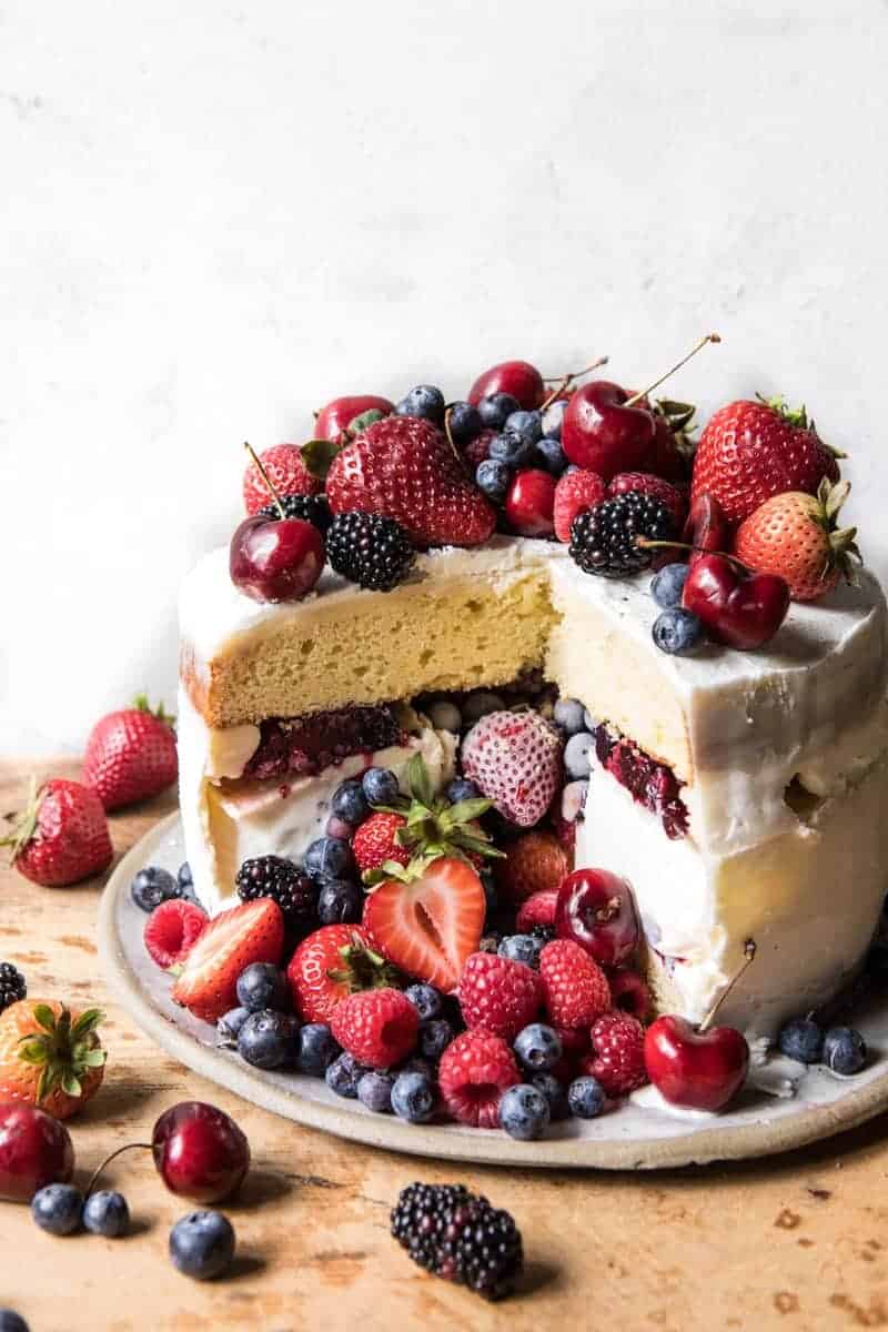 Triple Layer Roasted Berry Pinata Ice Cream Cake | halfbakedharvest.com @hbharvest