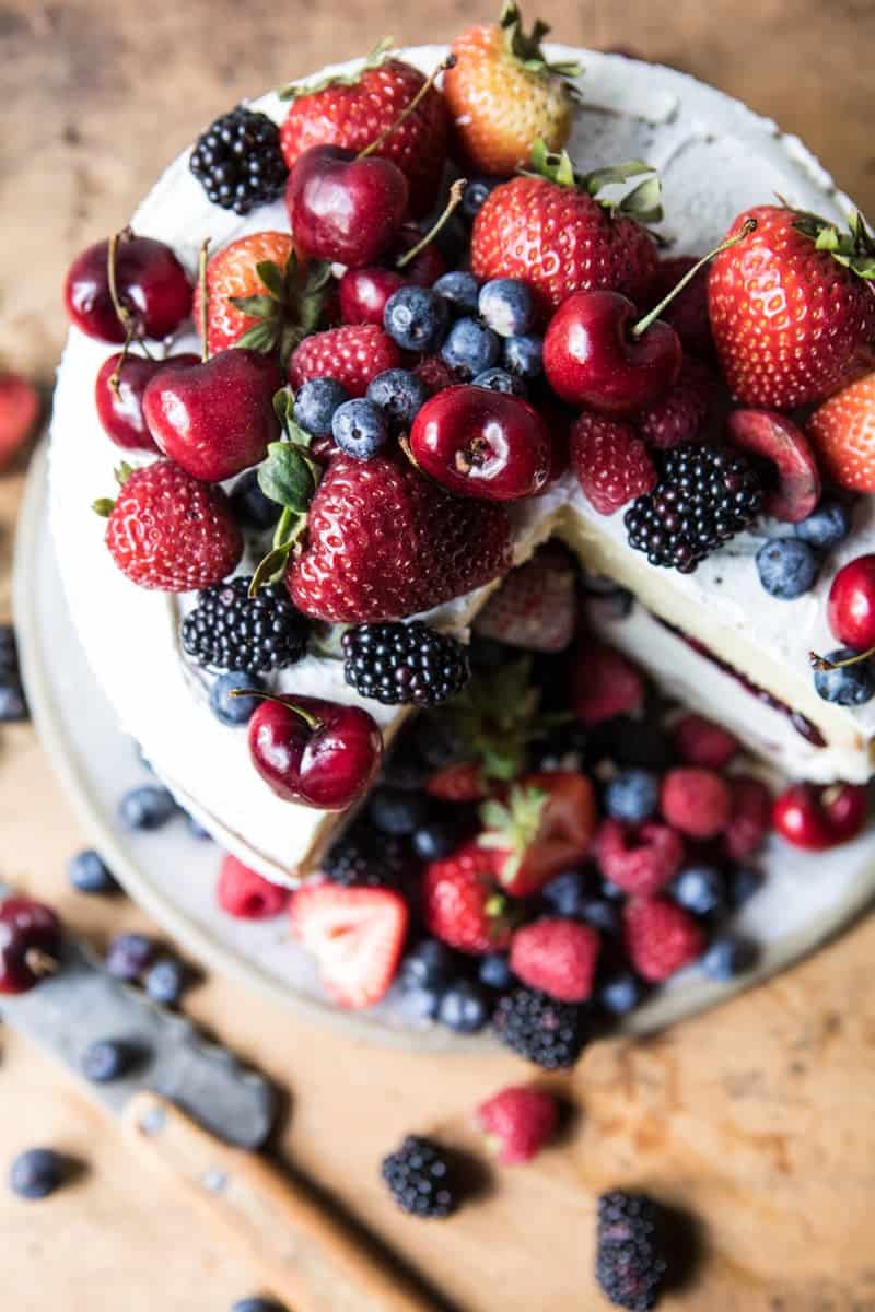 Triple Layer Roasted Berry Piñata Ice Cream Cake | halfbakedharvest.com @hbharvest