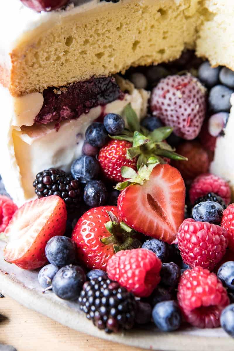 Triple Layer Roasted Berry Piñata Ice Cream Cake | halfbakedharvest.com @hbharvest