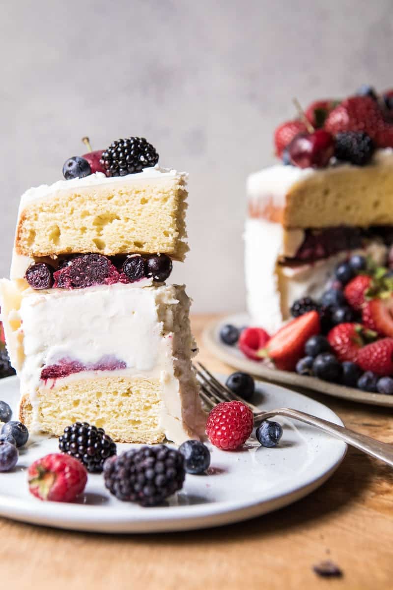 Triple Layer Roasted Berry Piñata Ice Cream Cake | halfbakedharvest.com @hbharvest
